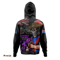Newcastle Knights Hoodie Anzac Day Purple Poppy And Animals That Served