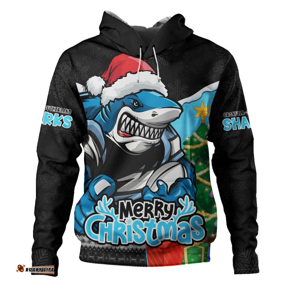 Cronulla-Sutherland Sharks Hoodie Santa Scoring Touchdown On Christmas Game Day