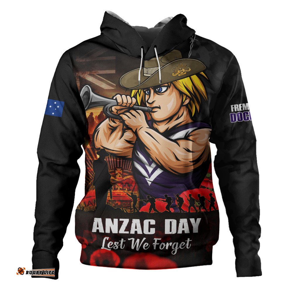 Fremantle Hoodie ANZAC Day Lest We Forget Red Poppy And Honor The Brave Tribute