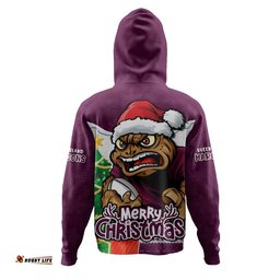 Queensland Maroons Hoodie Santa Scoring Touchdown On Christmas Game Day
