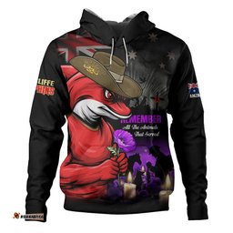Redcliffe Dolphins Hoodie Anzac Day Purple Poppy And Animals That Served