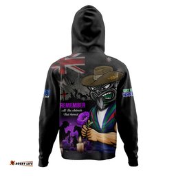 New Zealand Warriors Hoodie Anzac Day Purple Poppy And Animals That Served
