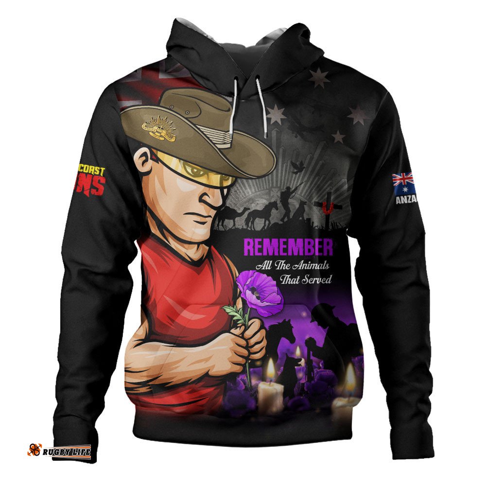 Gold Coast SUNS Hoodie Anzac Day In Memory Of Animals That Served
