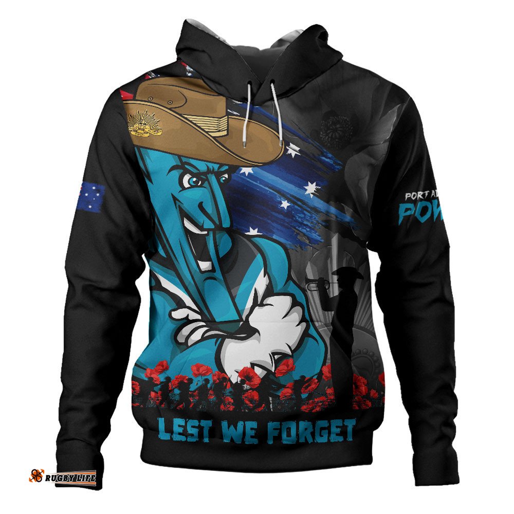 Port Adelaide Hoodie ANZAC Inspired Football Fan Memorial Design