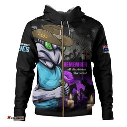 New South Wales Blues Hoodie Anzac Day Purple Poppy And Animals That Served
