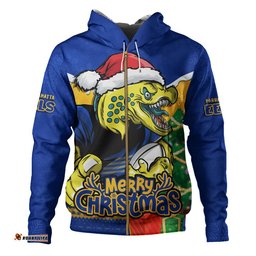 Parramatta Eels Hoodie Santa Scoring Touchdown On Christmas Game Day