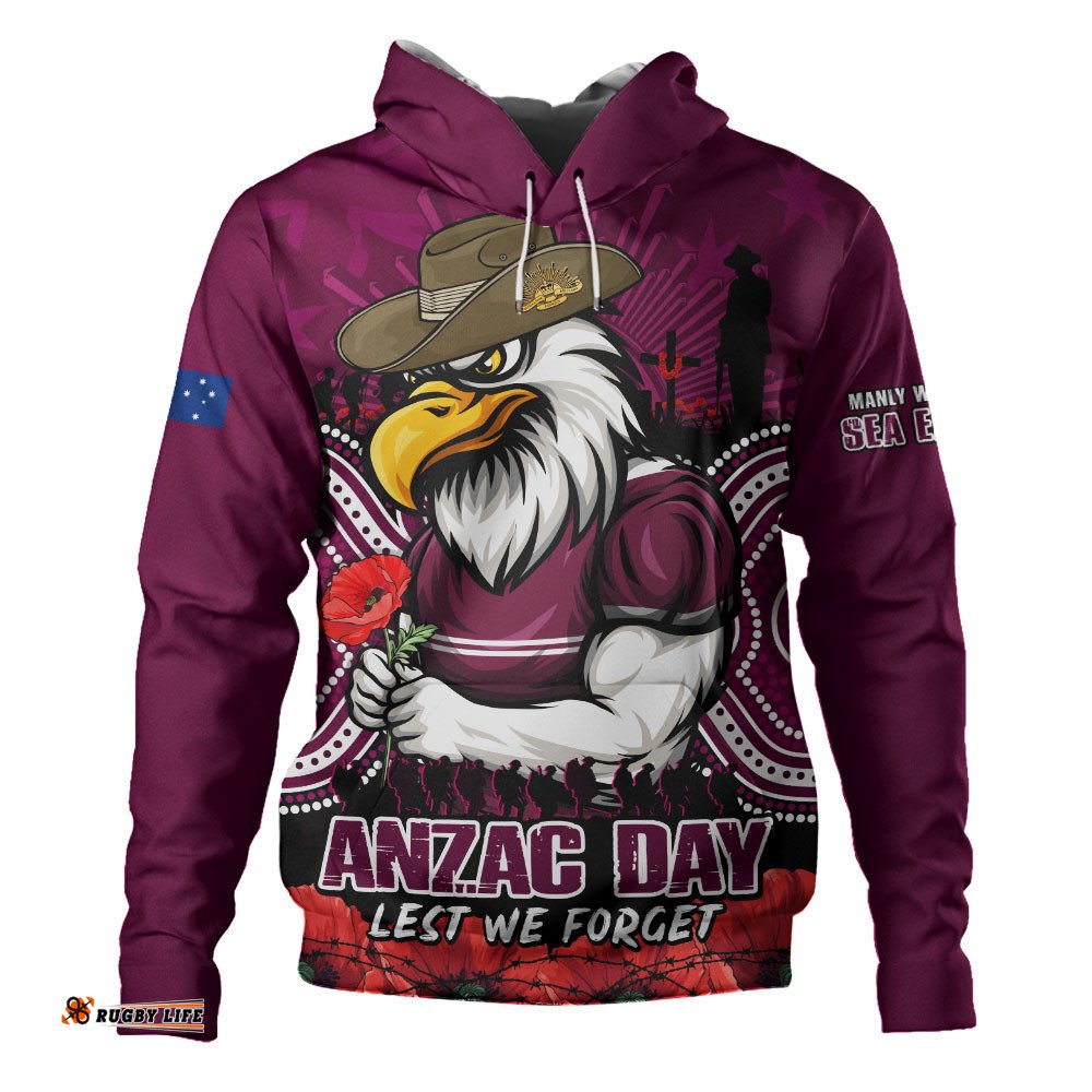 Manly Warringah Sea Eagles Hoodie Anzac Day Pride Of Service Eternal Memory