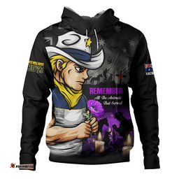 North Queensland Cowboys Hoodie Anzac Day Purple Poppy And Animals That Served