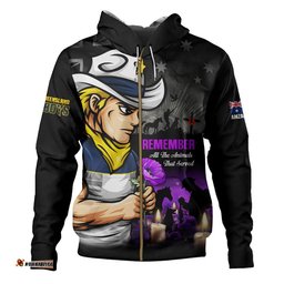 North Queensland Cowboys Hoodie Anzac Day Purple Poppy And Animals That Served