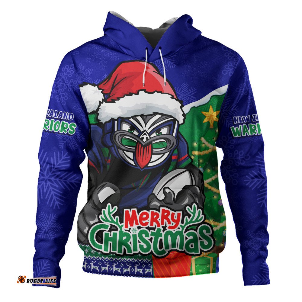 New Zealand Warriors Hoodie Santa Scoring Touchdown On Christmas Game Day