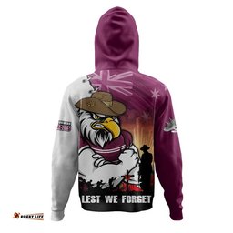 Manly Warringah Sea Eagles Hoodie Anzac Day Lest We Forget Silent Dawn
