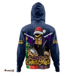 Melbourne Storm Hoodie Santa Scoring Touchdown On Christmas Game Day