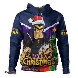 Melbourne Storm Hoodie Santa Scoring Touchdown On Christmas Game Day