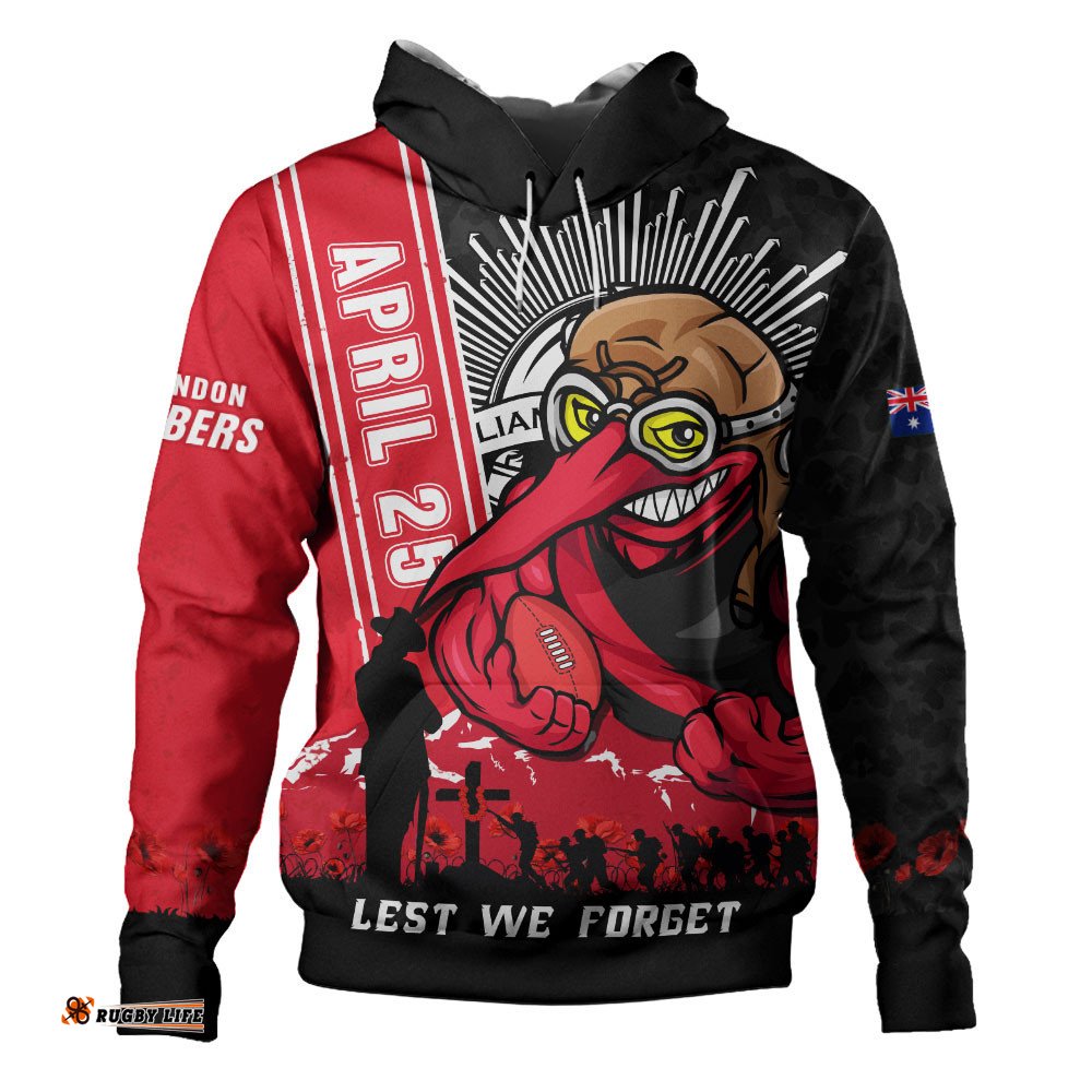 Essendon Hoodie Anzac Day Lest We Forget Memorial