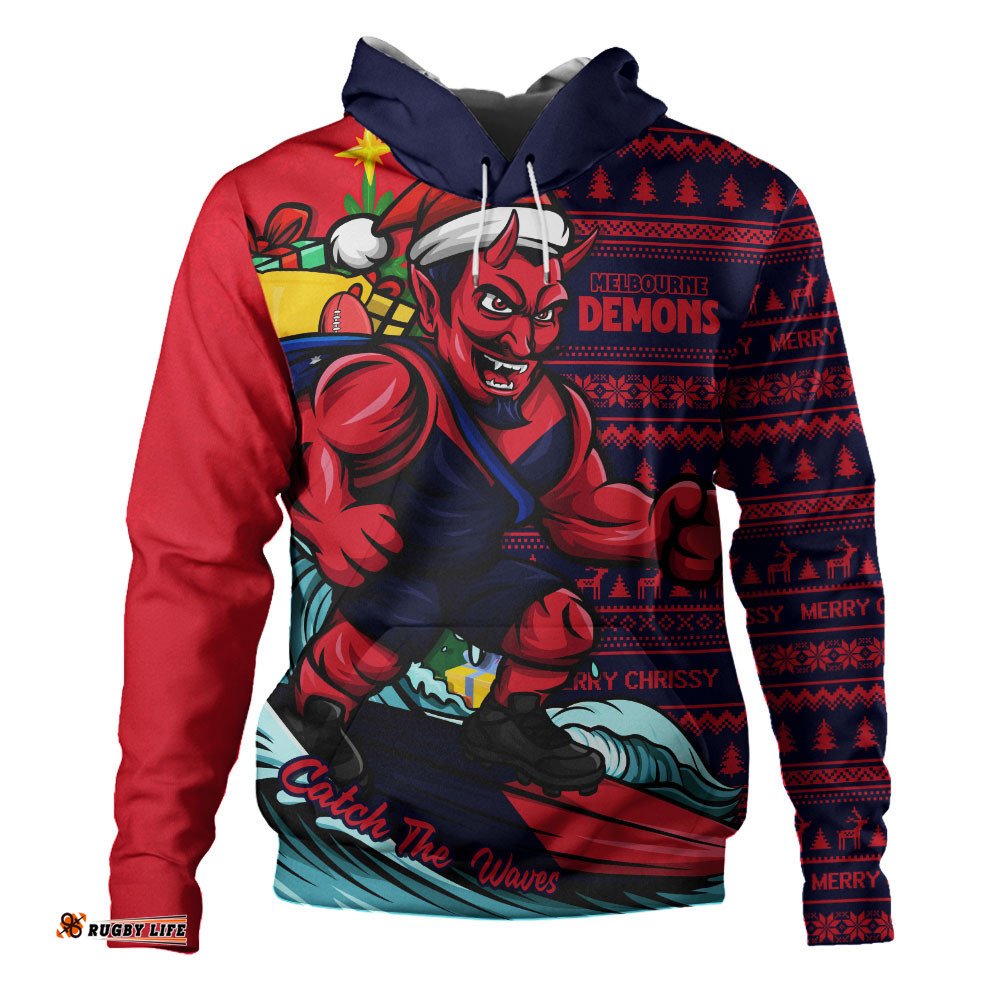 Melbourne Hoodie Christmas Holiday Santa Rides The Waves