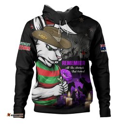 South Sydney Rabbitohs Hoodie Anzac Day Purple Poppy And Animals That Served