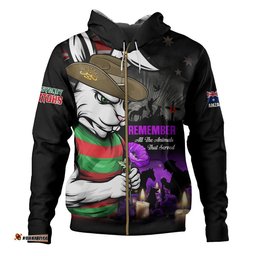 South Sydney Rabbitohs Hoodie Anzac Day Purple Poppy And Animals That Served