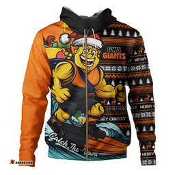 GWS GIANTS Hoodie Christmas Holiday Santa Rides The Waves