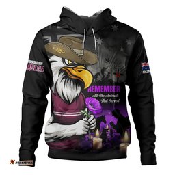 Manly Warringah Sea Eagles Hoodie Anzac Day Purple Poppy And Animals That Served
