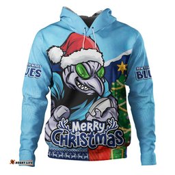 New South Wales Blues Hoodie Santa Scoring Touchdown On Christmas Game Day
