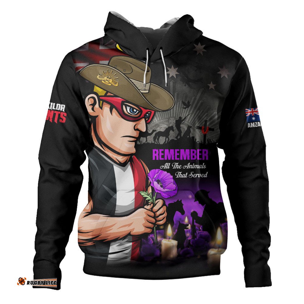 St Kilda Hoodie Anzac Day In Memory Of Animals That Served