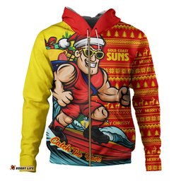 Gold Coast SUNS Hoodie Christmas Holiday Santa Rides The Waves