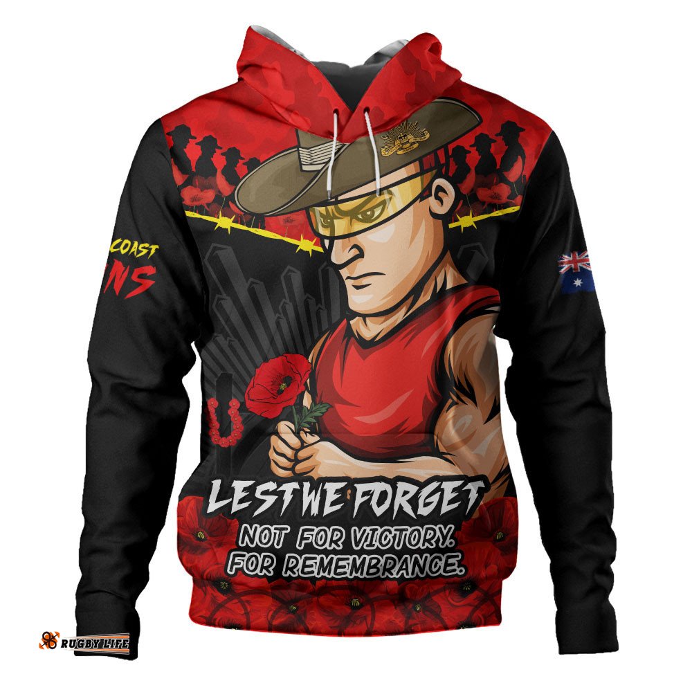 Gold Coast SUNS Hoodie ANZAC Day Not For Victory For Remembrance