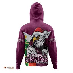 Manly Warringah Sea Eagles Hoodie Santa Scoring Touchdown On Christmas Game Day