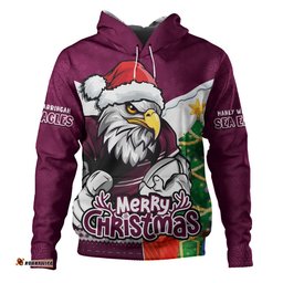 Manly Warringah Sea Eagles Hoodie Santa Scoring Touchdown On Christmas Game Day