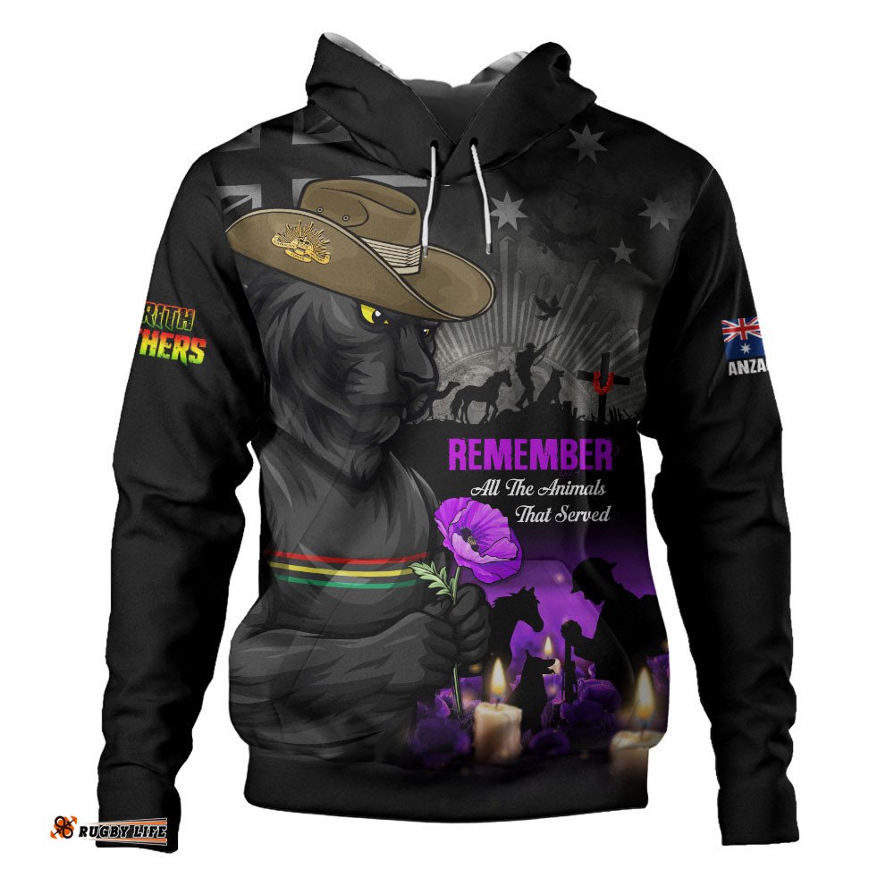 Penrith Panthers Hoodie Anzac Day Purple Poppy And Animals That Served