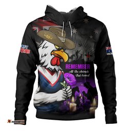 Sydney Roosters Hoodie Anzac Day Purple Poppy And Animals That Served