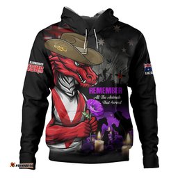 St. George Illawarra Dragons Hoodie Anzac Day Purple Poppy And Animals That Served