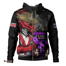 St. George Illawarra Dragons Hoodie Anzac Day Purple Poppy And Animals That Served