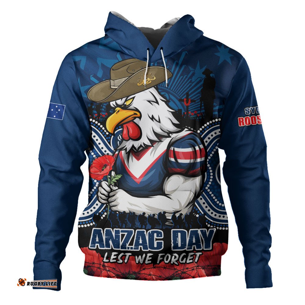 Sydney Roosters Hoodie Anzac Day Pride Of Service Eternal Memory