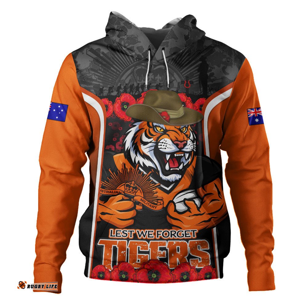 Wests Tigers Hoodie Lest We Forget In Honor And Remembrance