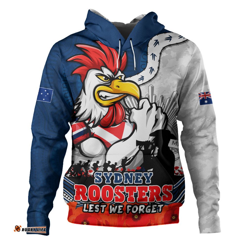Sydney Roosters Hoodie Anzac Day Remembrance Of Courage Loyalty Valor
