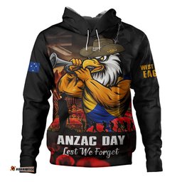 West Coast Eagles Hoodie ANZAC Day Lest We Forget Red Poppy And Honor The Brave Tribute
