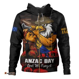 West Coast Eagles Hoodie ANZAC Day Lest We Forget Red Poppy And Honor The Brave Tribute