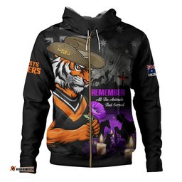 Wests Tigers Hoodie Anzac Day Purple Poppy And Animals That Served