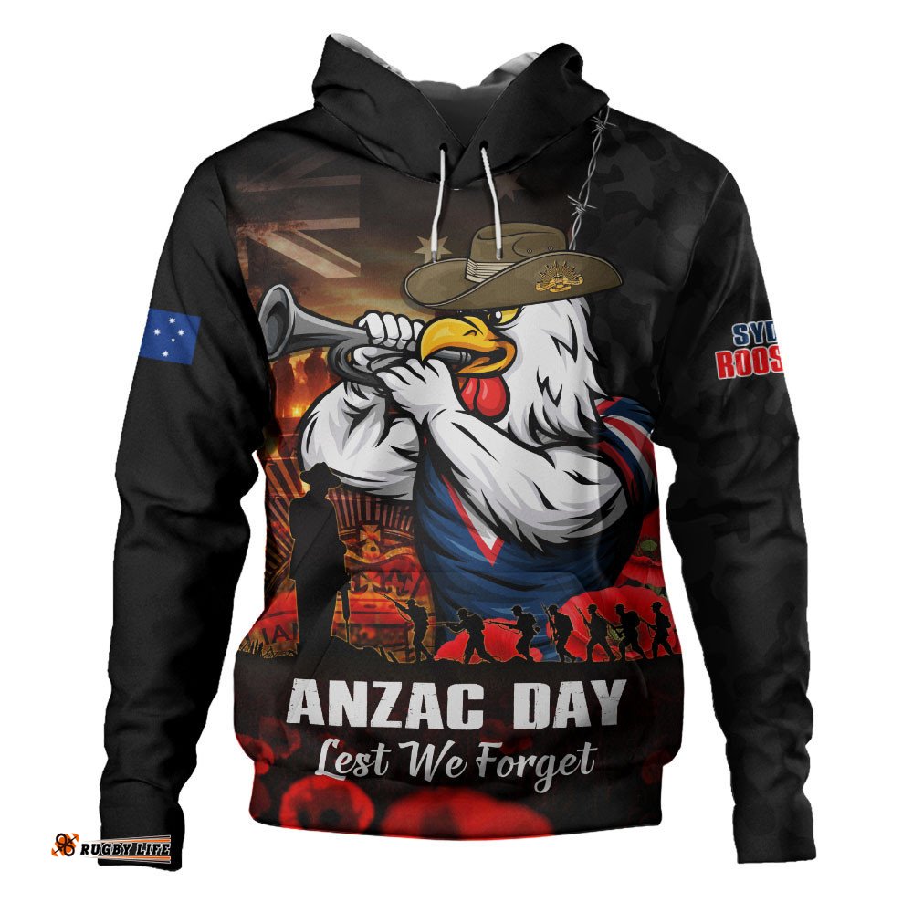 Sydney Roosters Hoodie Anzac Day Rising Dawn Ceremony Lest We Forget Courage