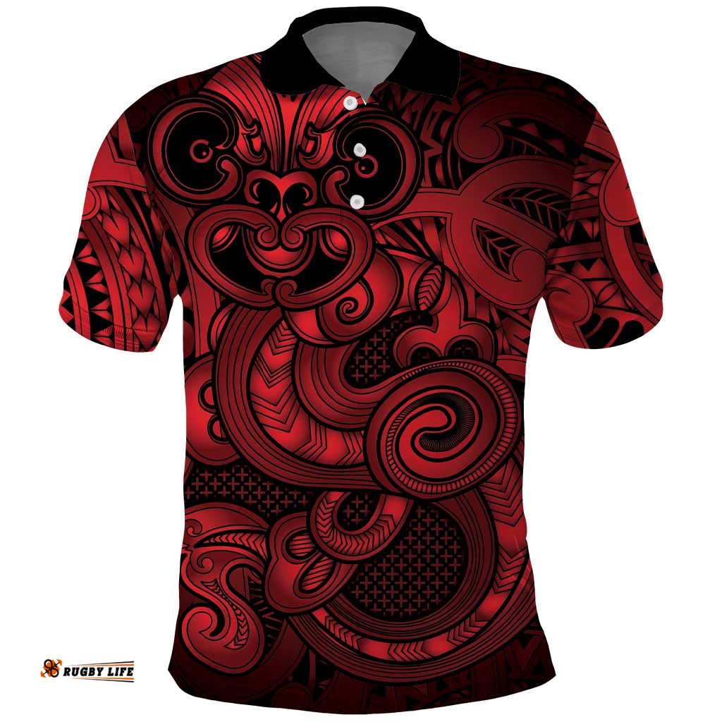 Aotearoa Maori Hei Tiki Polo Shirt Whero Kowhaiwhai Puhoro Motif LT9