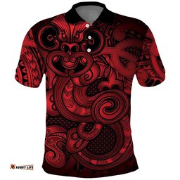 Aotearoa Maori Hei Tiki Polo Shirt Whero Kowhaiwhai Puhoro Motif LT9