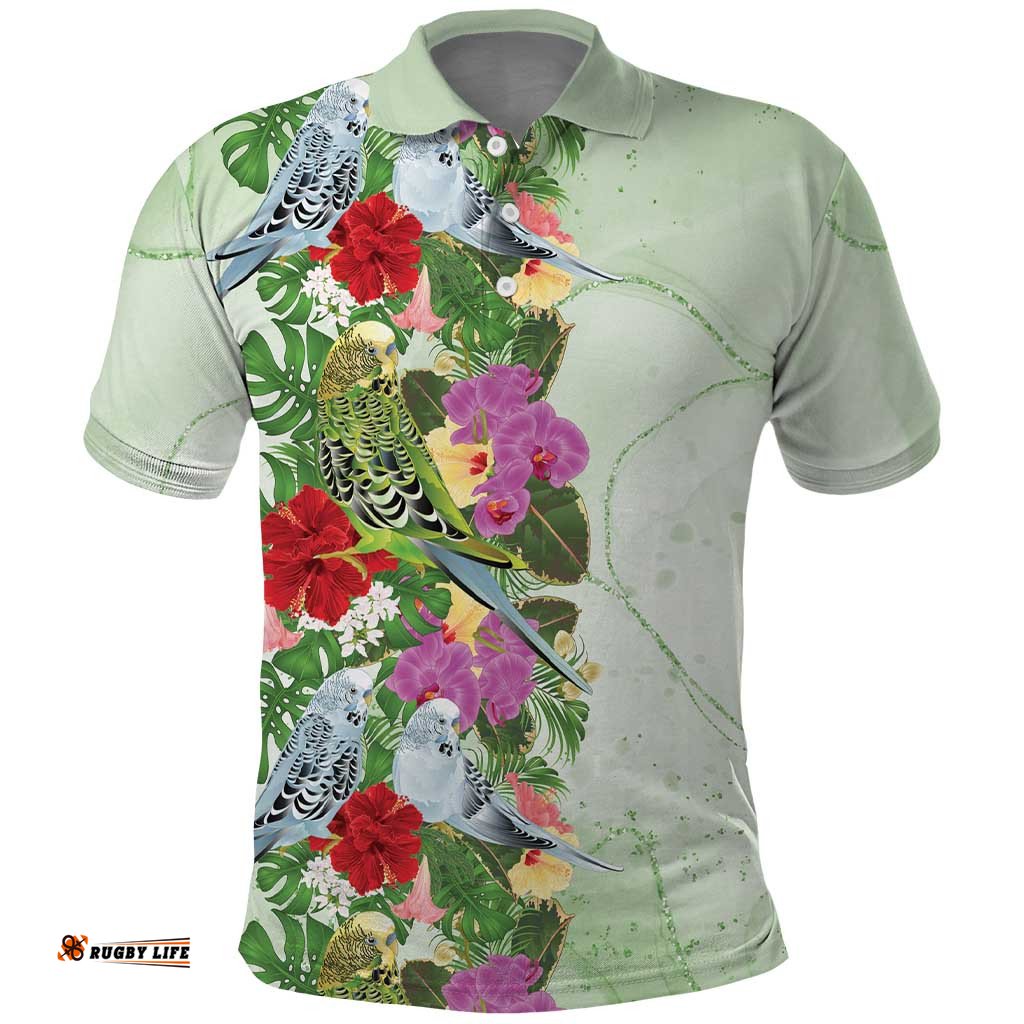 Aussie Budgies Blue And Green Tropical Birds Polo Shirt LT9