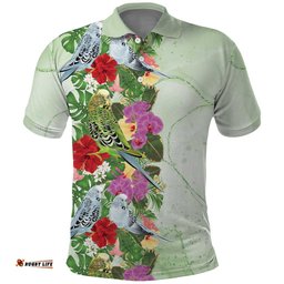 Aussie Budgies Blue And Green Tropical Birds Polo Shirt LT9