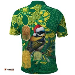 Aussie Honeyeaters Banksia Christmas Polo Shirt Aboriginal Dots Painting Green Motif LT9