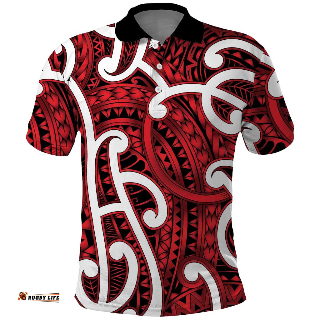Aotearoa Maori Kowhaiwhai Polo Shirt Whero Puhoro and Patiki LT9