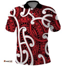 Aotearoa Maori Kowhaiwhai Polo Shirt Whero Puhoro and Patiki LT9