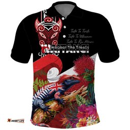 Aotearoa Toitu Te Tiriti Polo Shirt Waitangi-Honour The Treaty NZ Tuatara and Plants LT03