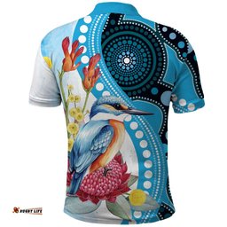 Australia Azure Kingfisher Polo Shirt Australian Native Flowers Indigenous Art LT14
