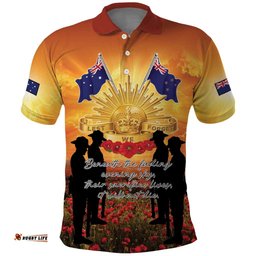 ANZAC Day Polo Shirt Remembrance Tribute Soldiers And Poppy Field LT05
